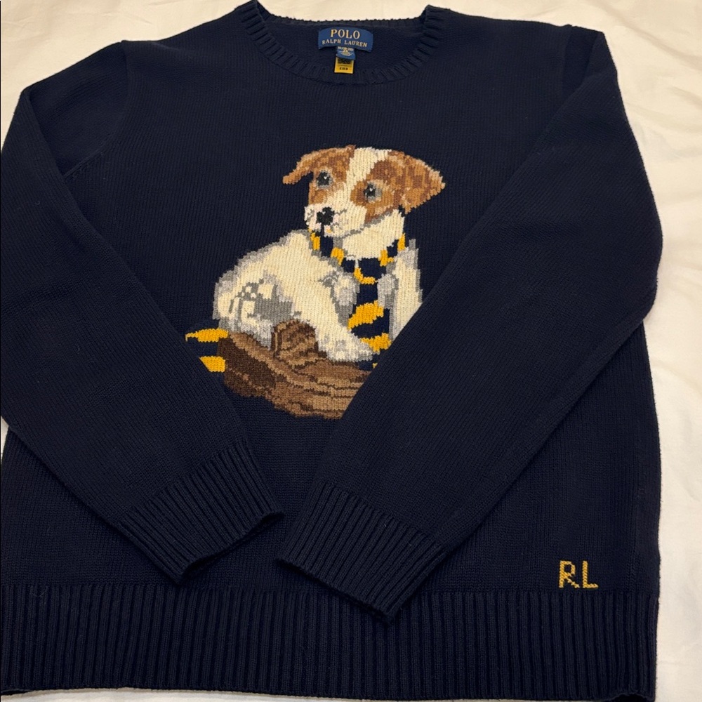 Pre-owned Polo Ralph Lauren Kids' Blue Dog-Print Sweater Boys XL (18-20) - Picture 5 of 6